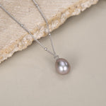 Sterling Silver Freshwater Grey Huggie Hoop Earrings and Pearl Necklace Set