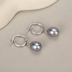 Sterling Silver Freshwater Grey Huggie Hoop Earrings and Pearl Necklace Set
