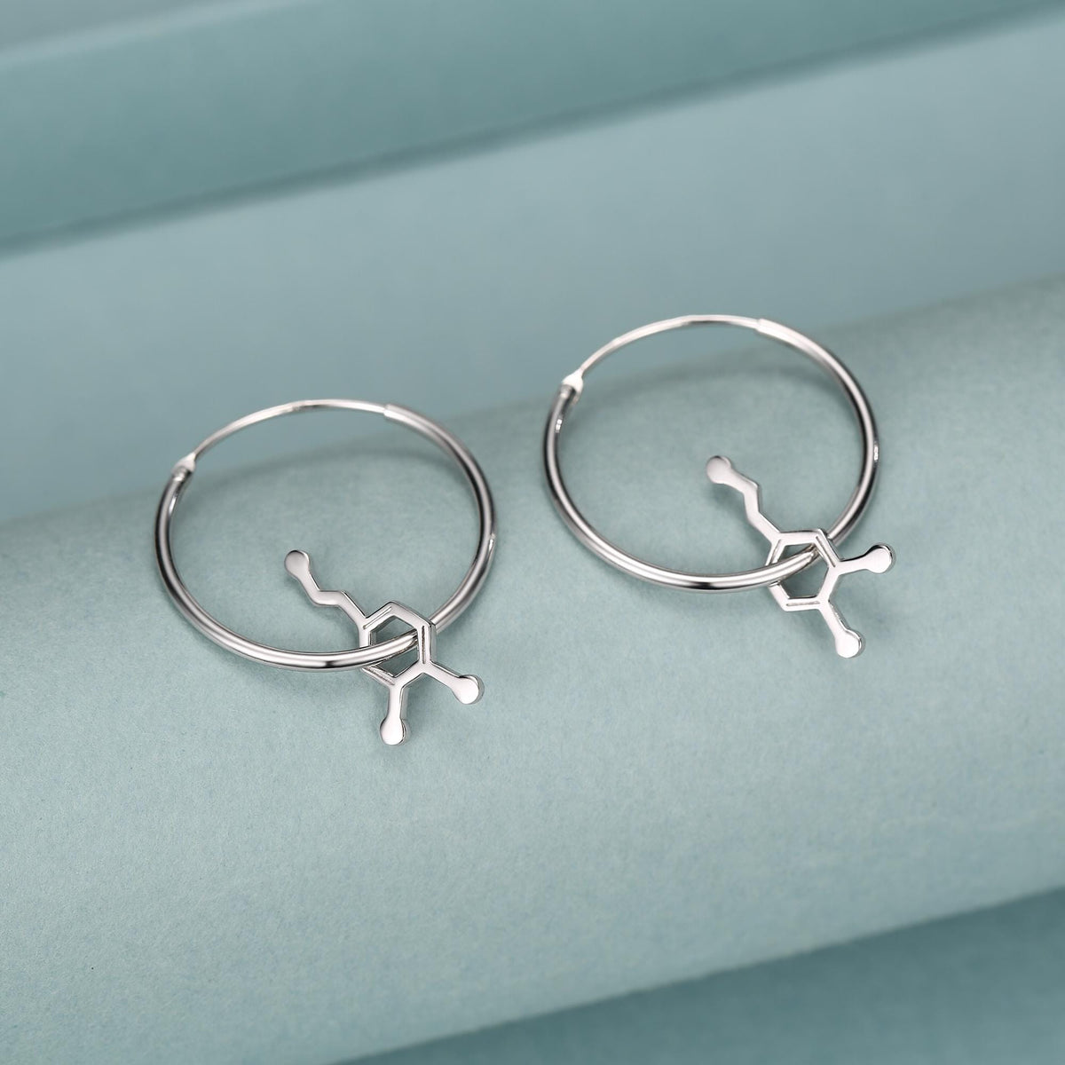 Sterling Silver Dopamine Molecule Hoop Earrings