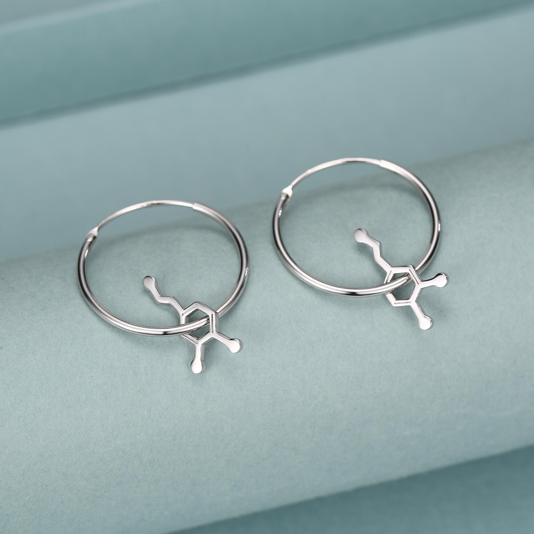 Sterling Silver Dopamine Molecule Hoop Earrings