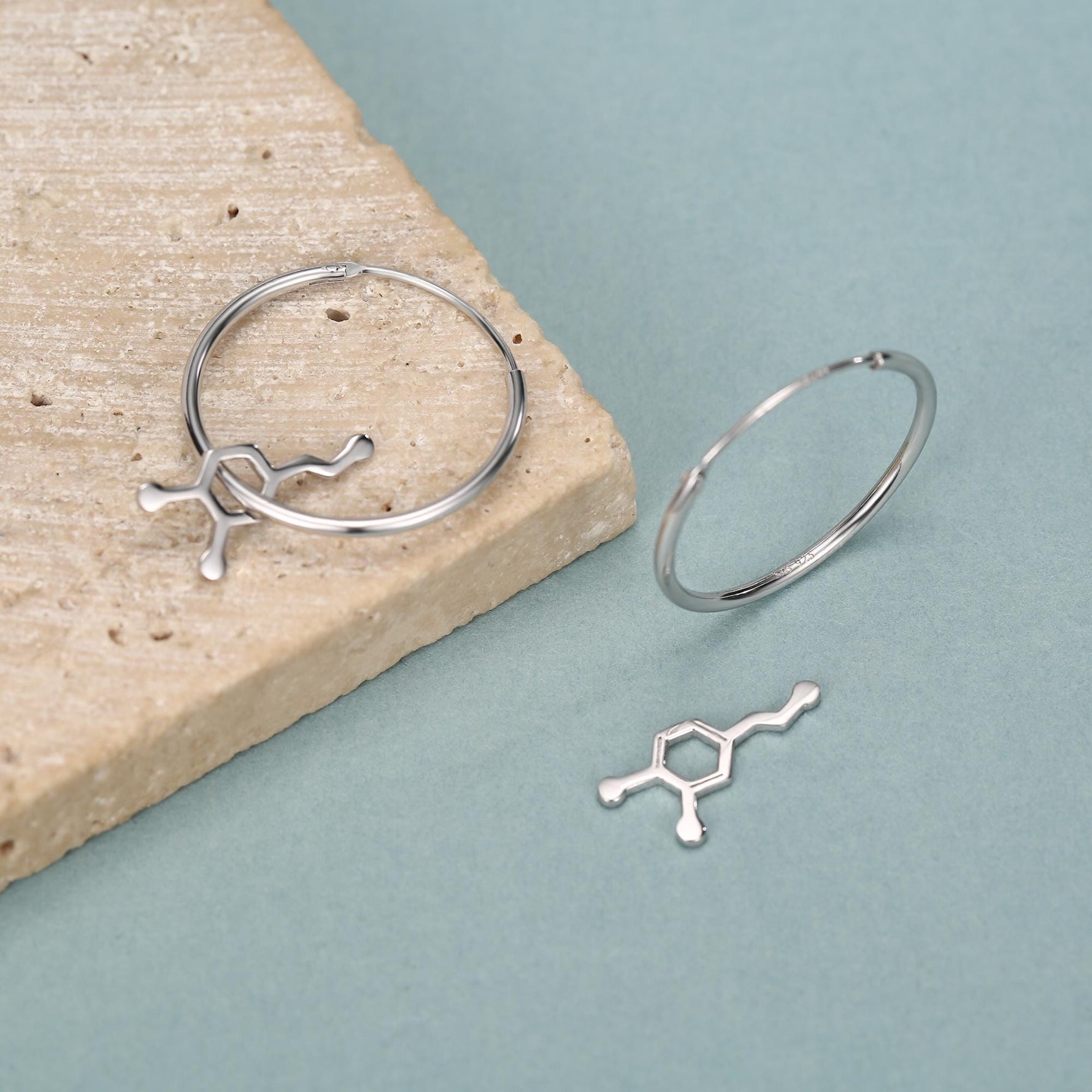 Sterling Silver Dopamine Molecule Hoop Earrings