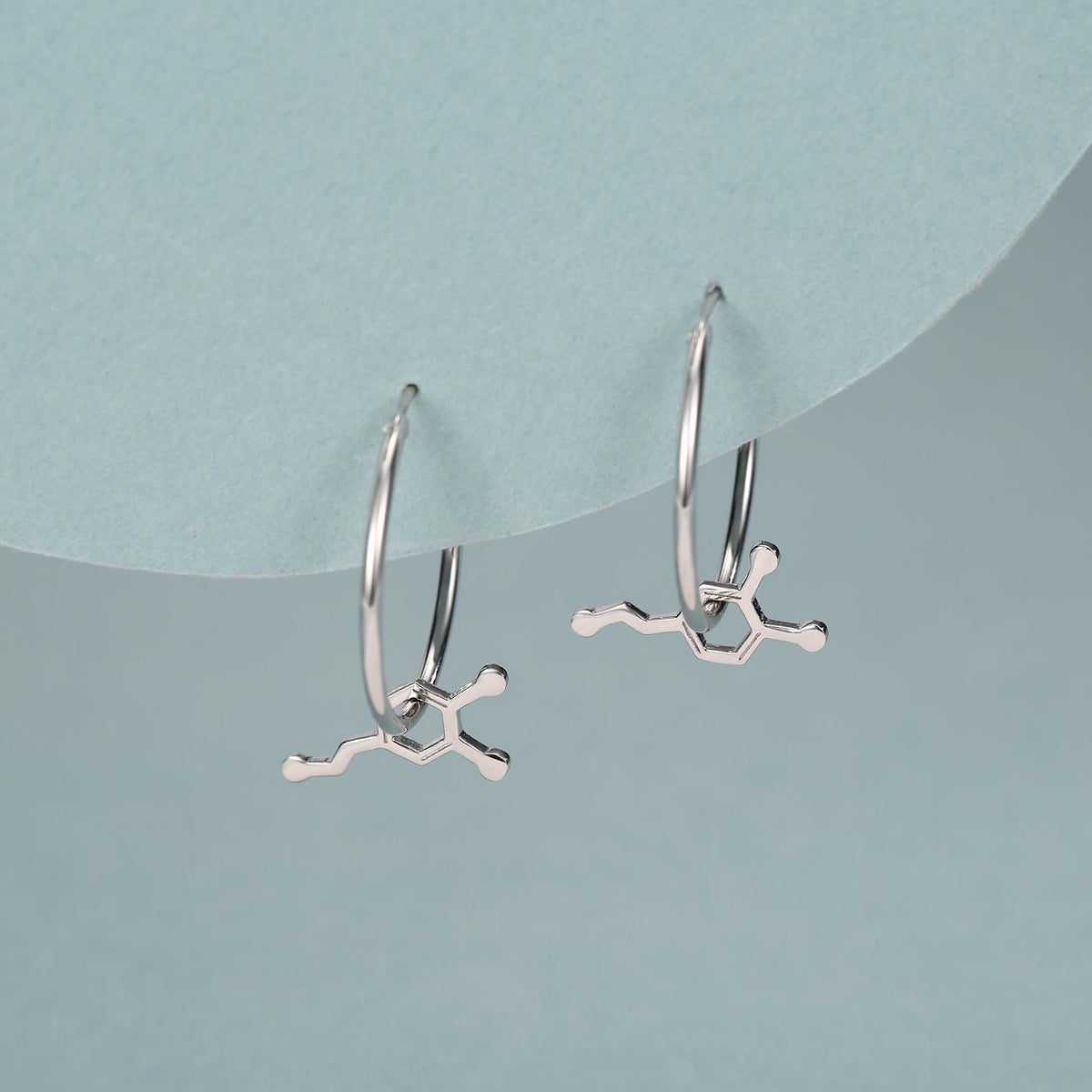 Sterling Silver Dopamine Molecule Hoop Earrings
