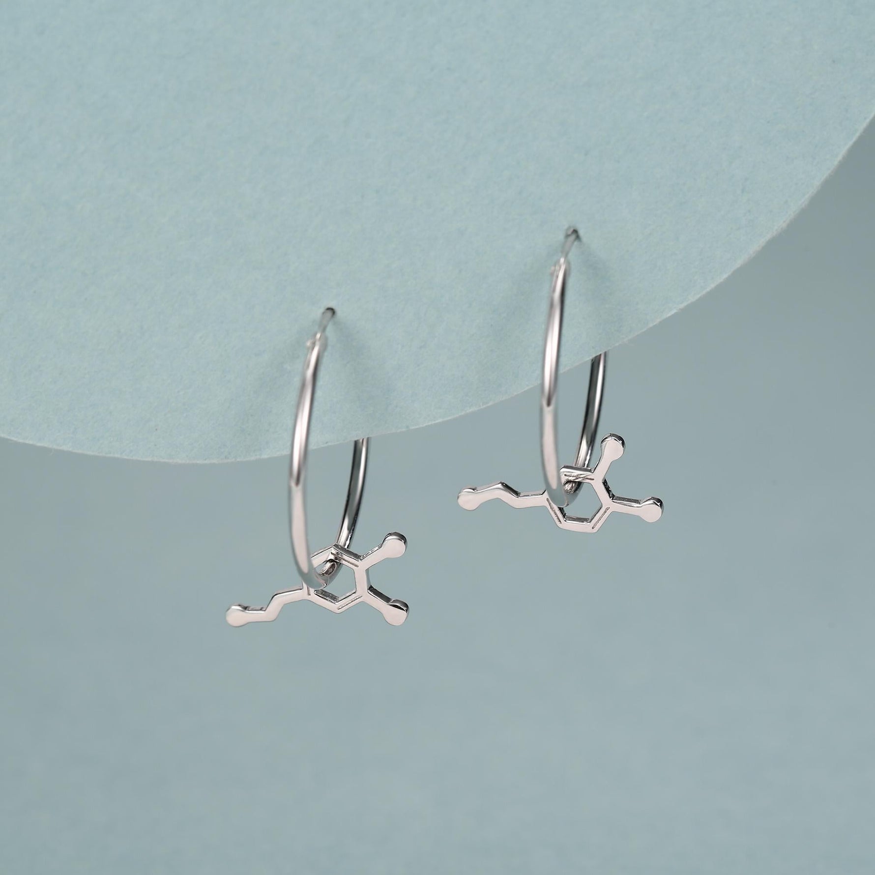 Sterling Silver Dopamine Molecule Hoop Earrings