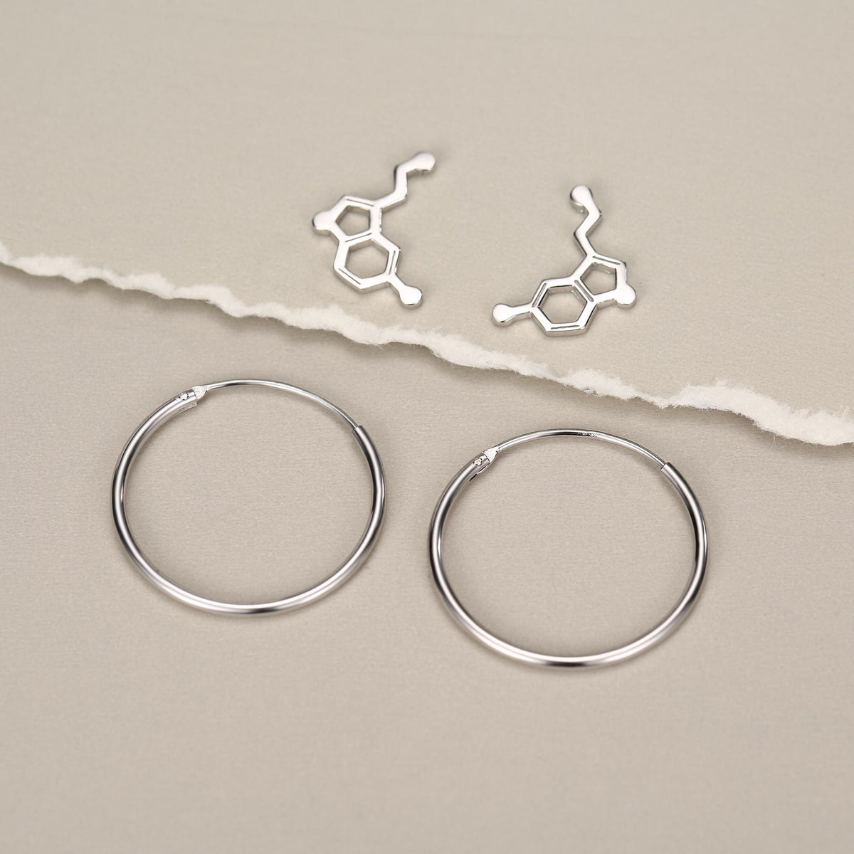 Sterling Silver Serotonin Molecule Hoop Earrings