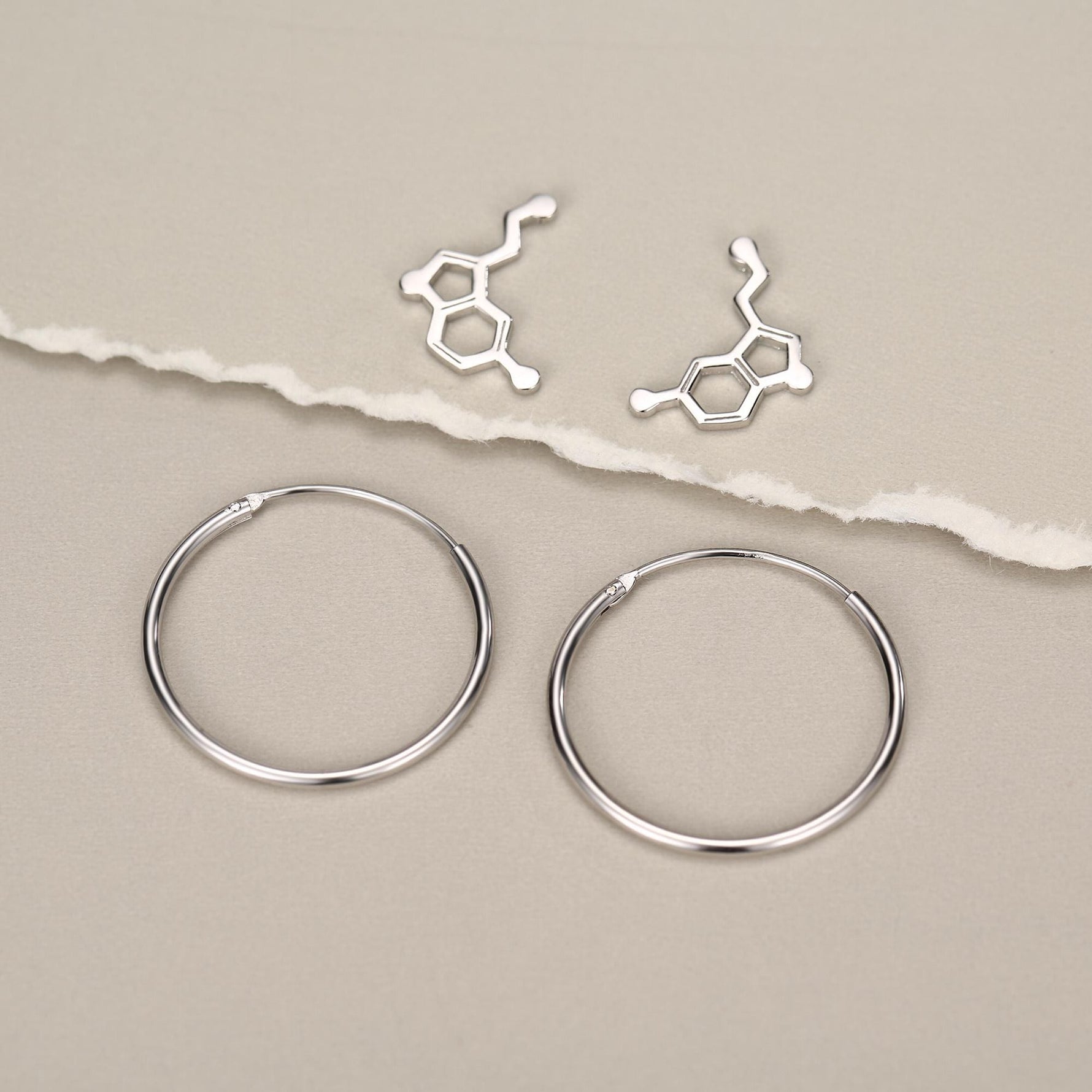 Sterling Silver Serotonin Molecule Hoop Earrings