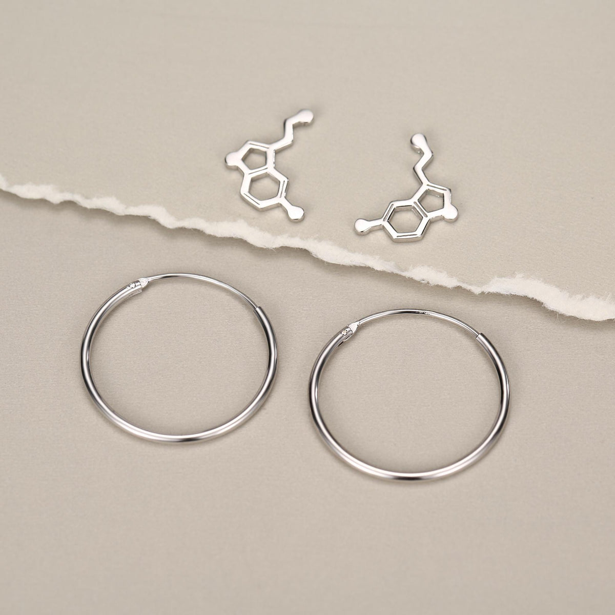 Sterling Silver Serotonin Molecule Charms for Hoop Earrings or Necklace
