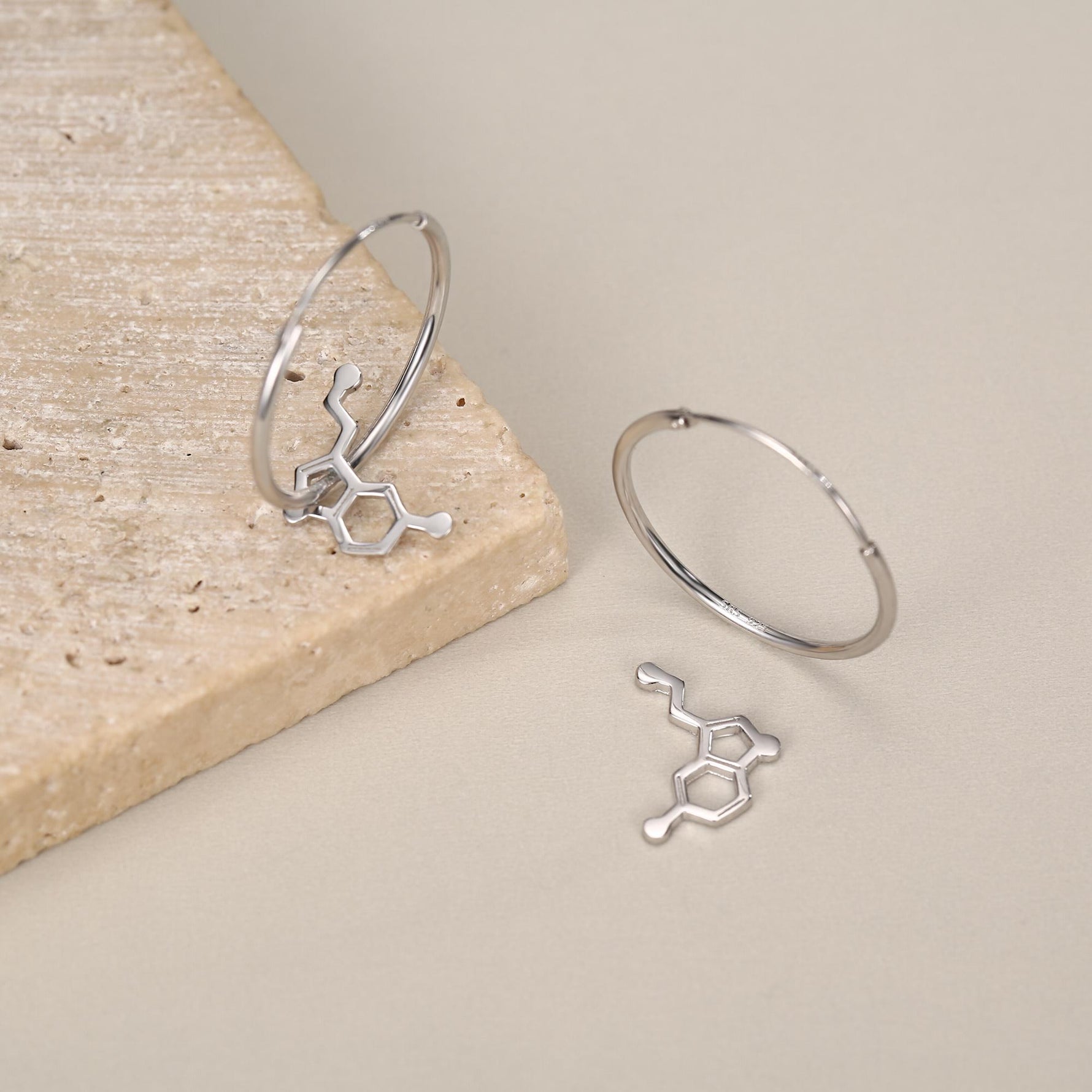 Sterling Silver Serotonin Molecule Hoop Earrings