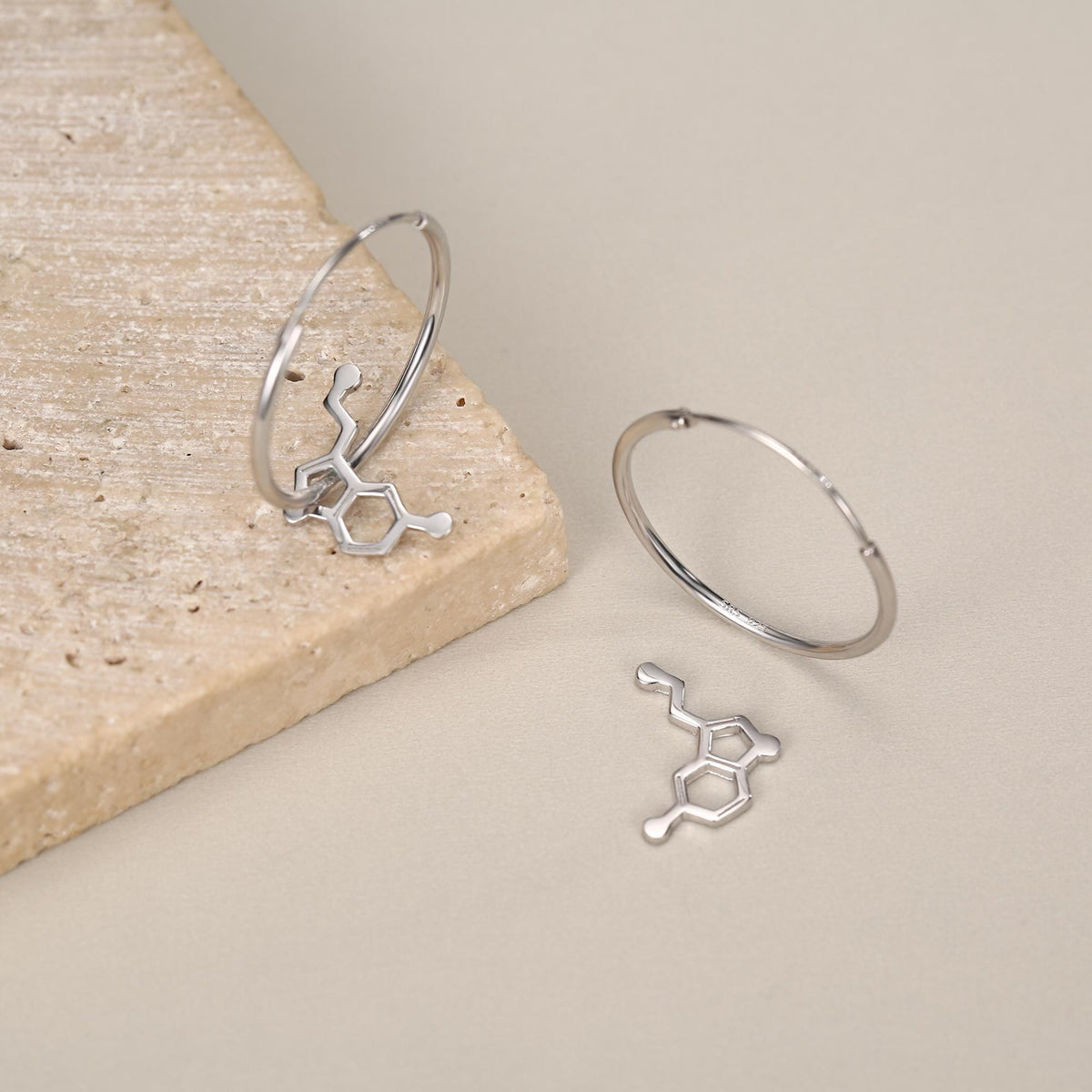 Sterling Silver Serotonin Molecule Charms for Hoop Earrings or Necklace