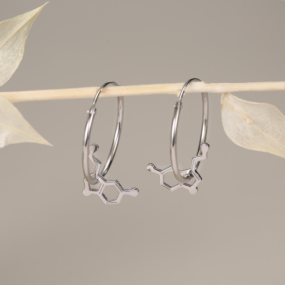 Sterling Silver Serotonin Molecule Hoop Earrings