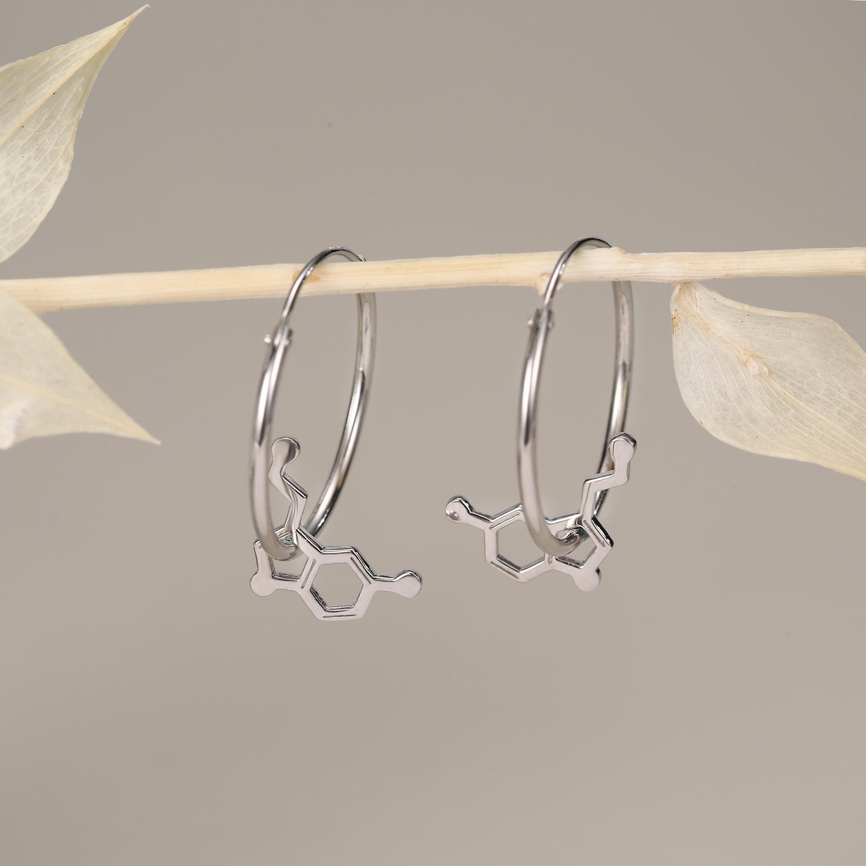 Sterling Silver Serotonin Molecule Hoop Earrings