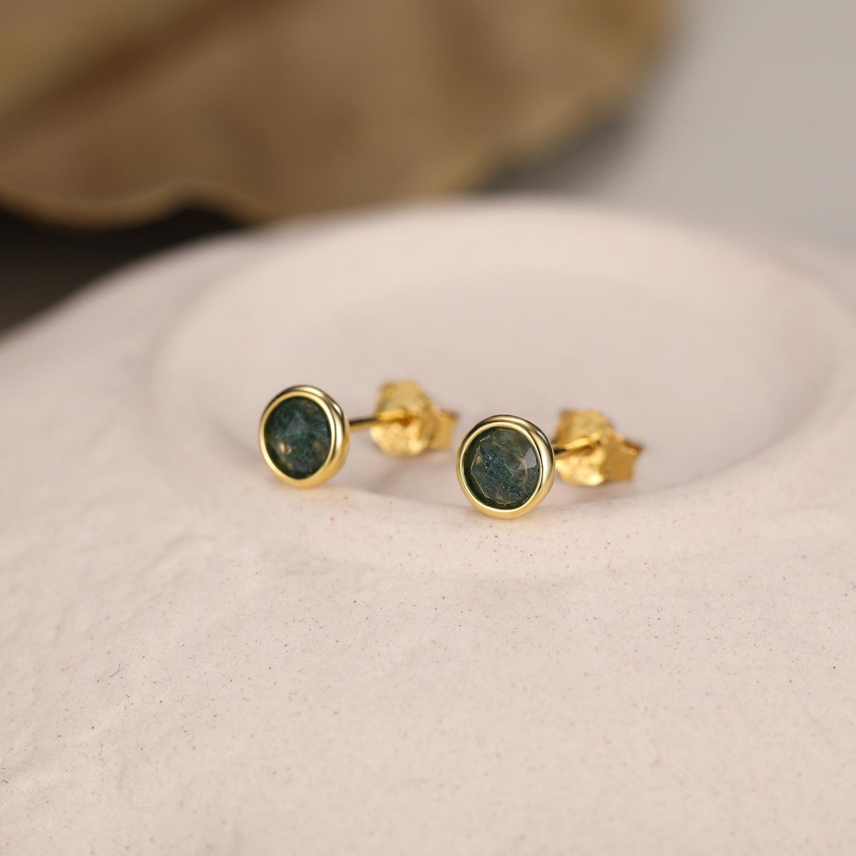 Sterling Silver Moss Agate Stud Earrings