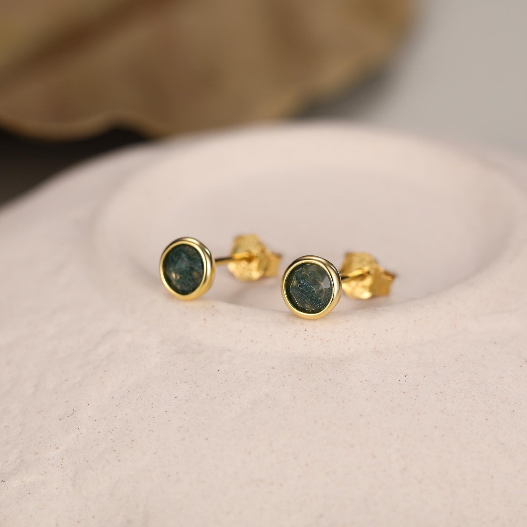 Sterling Silver Moss Agate Stud Earrings