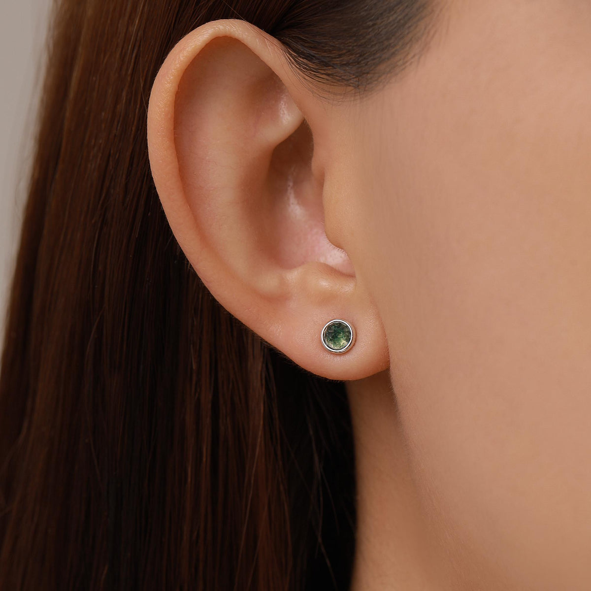 Sterling Silver Moss Agate Stud Earrings