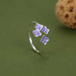Sterling Silver Enamel Purple Hydrangea Adjustable Ring