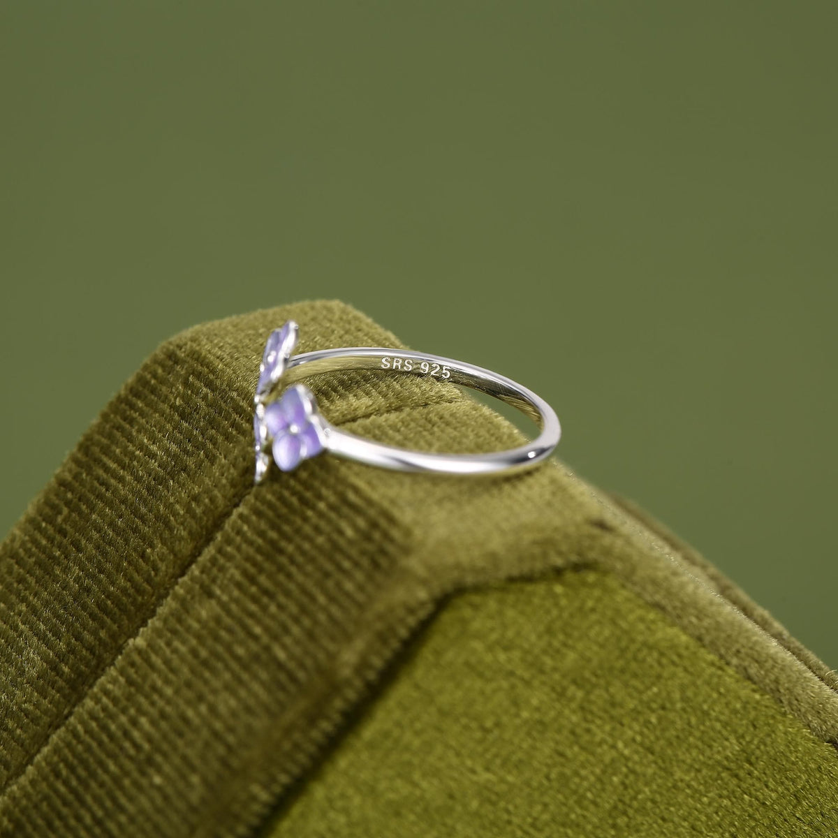 Sterling Silver Enamel Purple Hydrangea Adjustable Ring