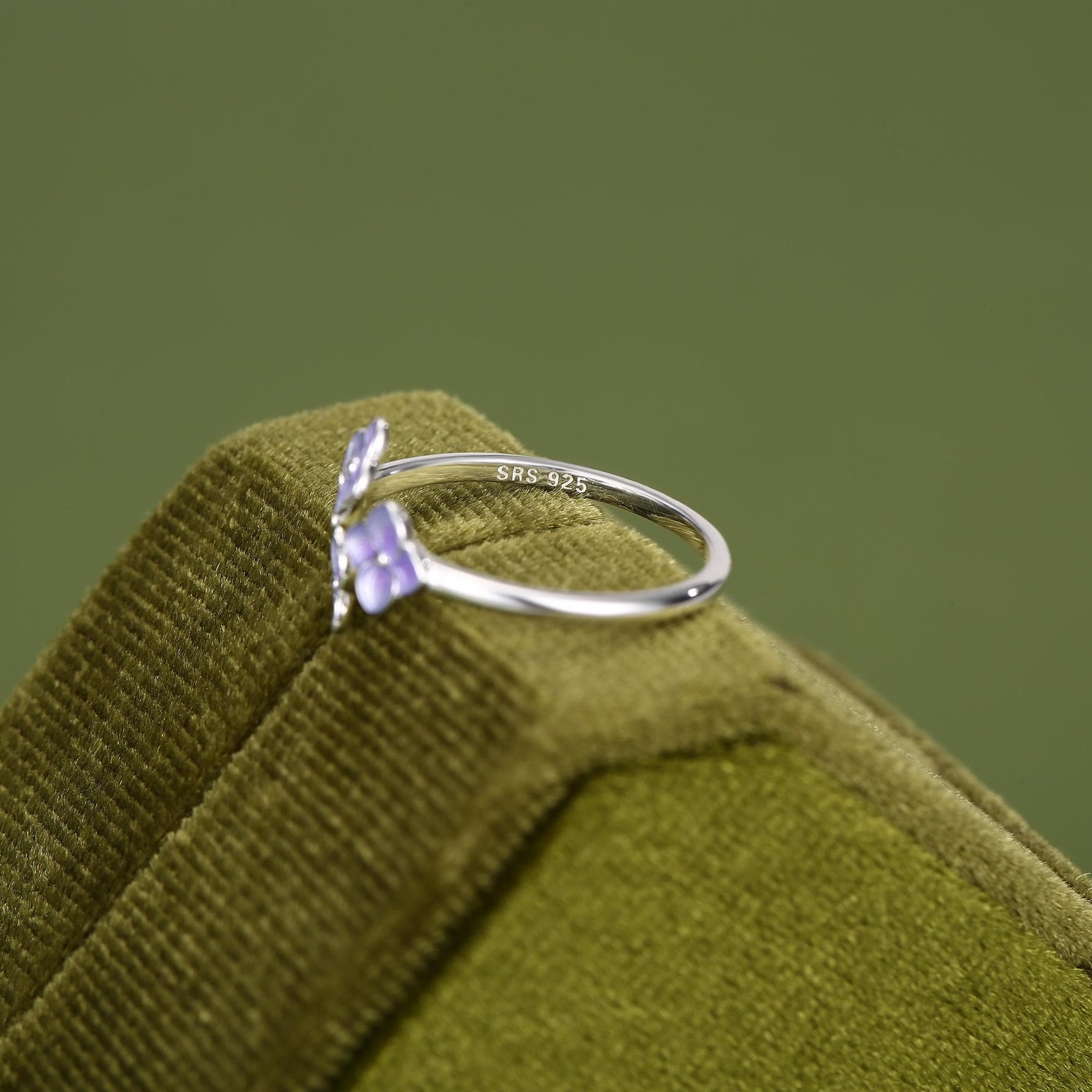 Sterling Silver Enamel Purple Hydrangea Adjustable Ring