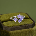 Sterling Silver Enamel Purple Hydrangea Adjustable Ring