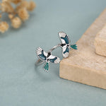 Sterling Silver Enamel Two Magpies Open Ring