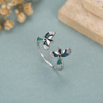 Sterling Silver Enamel Two Magpies Open Ring