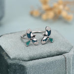 Sterling Silver Enamel Two Magpies Open Ring