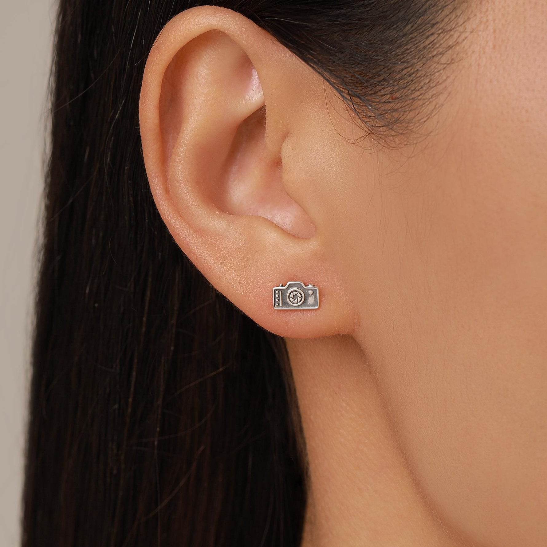 Sterling Silver Camera Stud Earrings