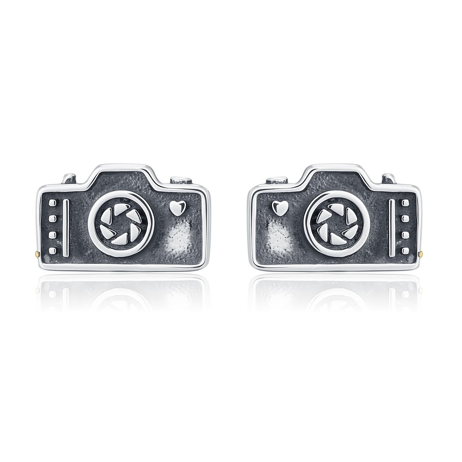 Sterling Silver Camera Stud Earrings