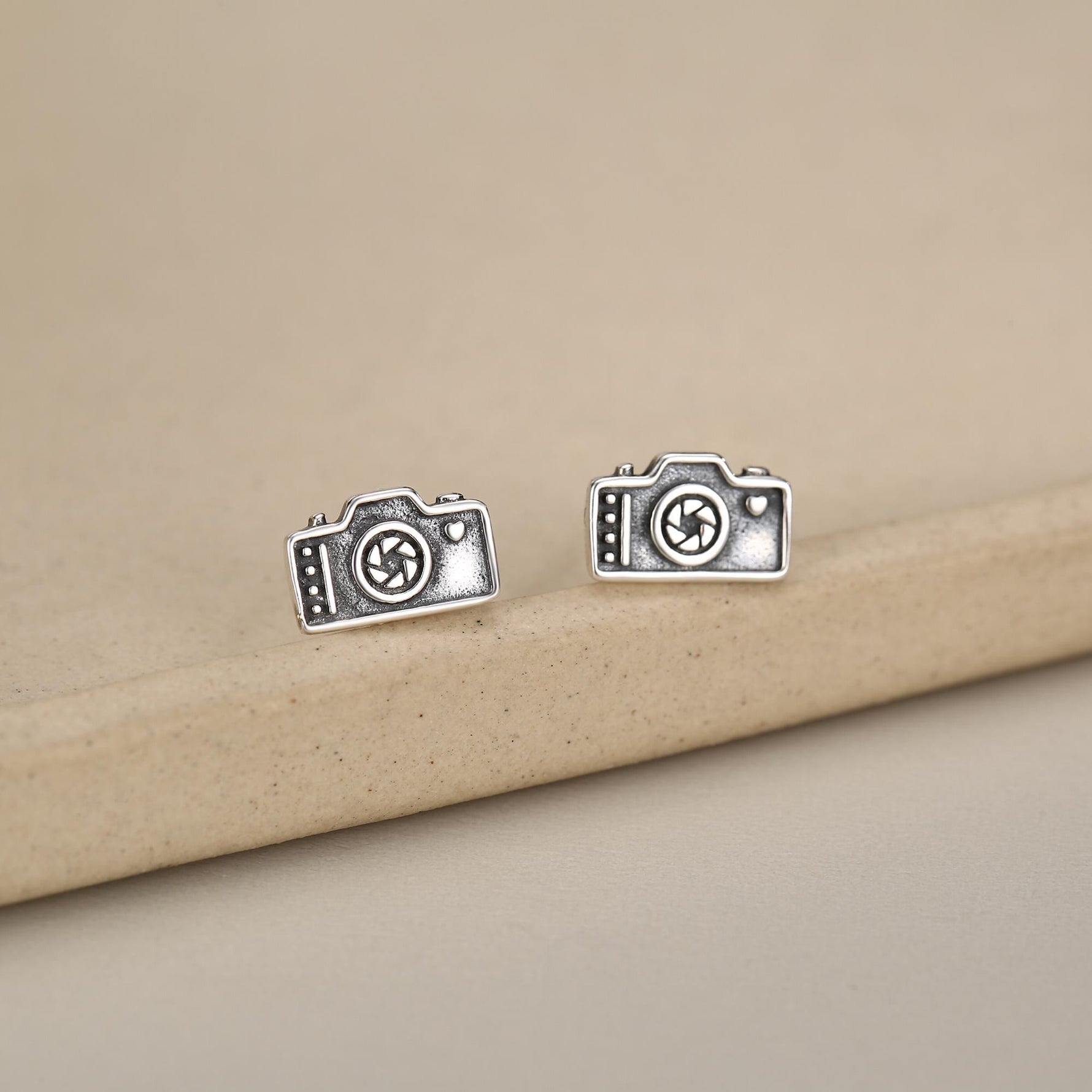 Sterling Silver Camera Stud Earrings