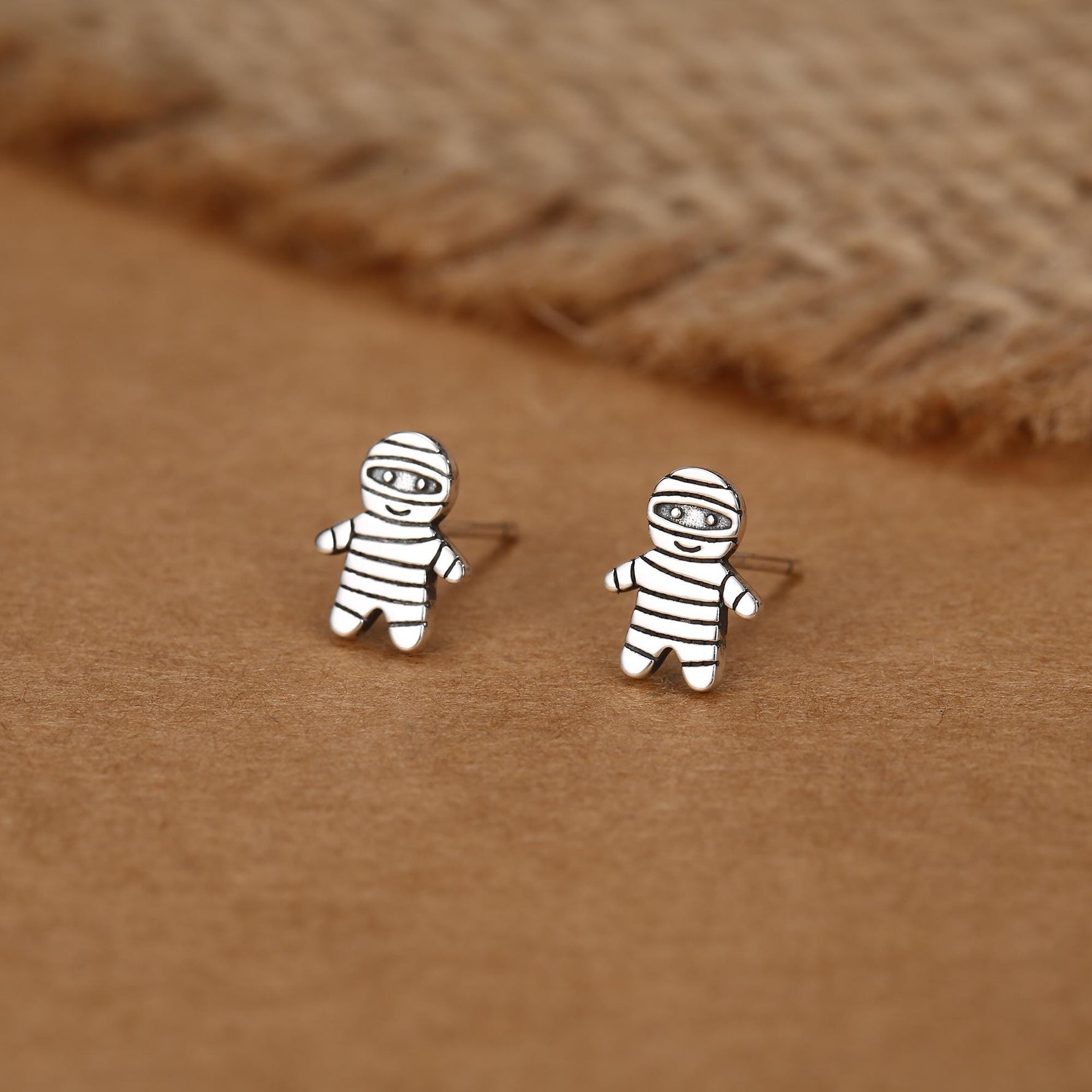 Sterling Silver Mummy Stud Earrings