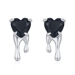Sterling Silver Bleeding Black CZ Heart Stud Earrings