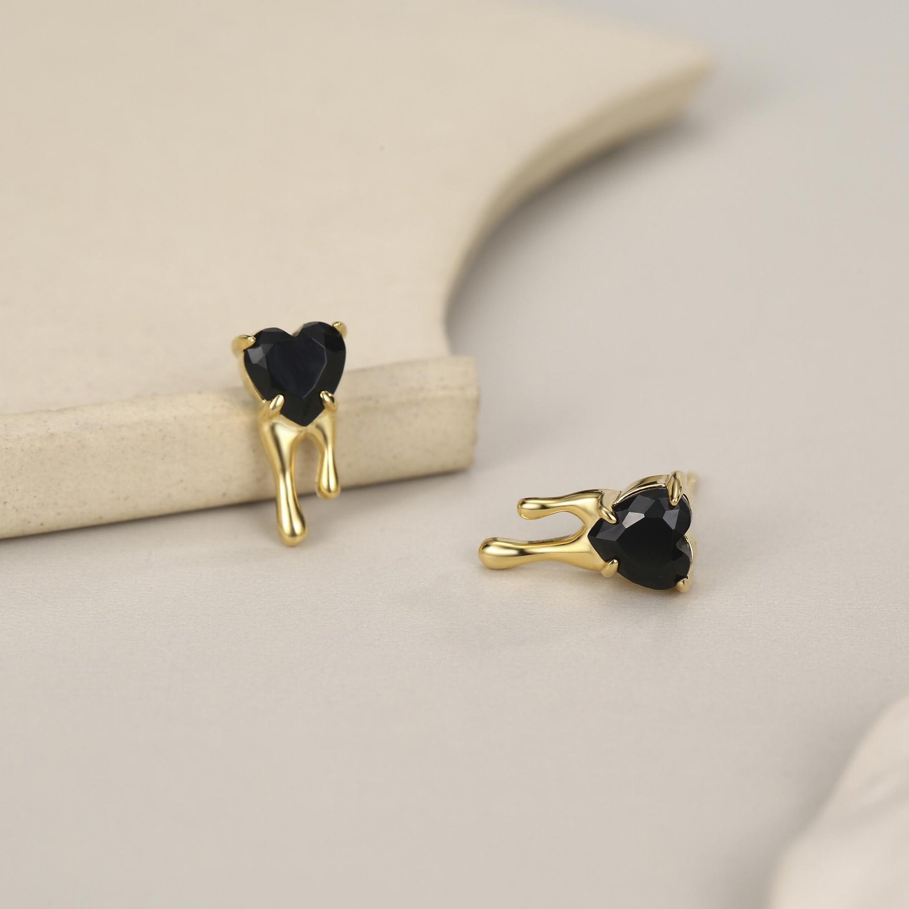 Sterling Silver Bleeding Black CZ Heart Stud Earrings
