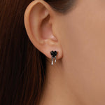 Sterling Silver Bleeding Black CZ Heart Stud Earrings
