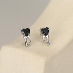 Sterling Silver Bleeding Black CZ Heart Stud Earrings