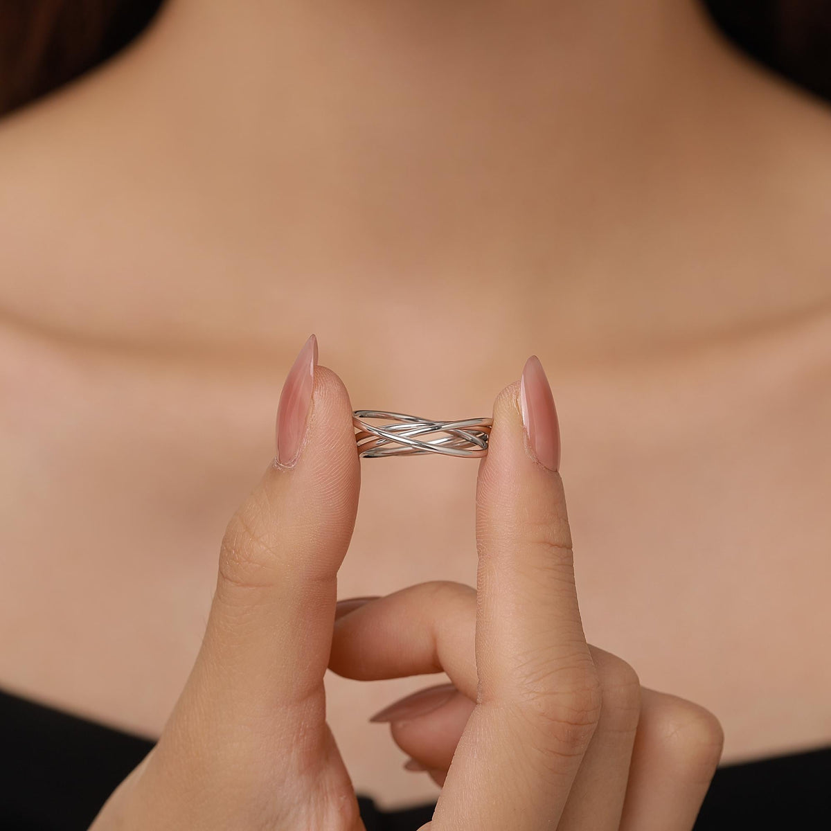 Sterling Silver 3 Band Interlocking Ring