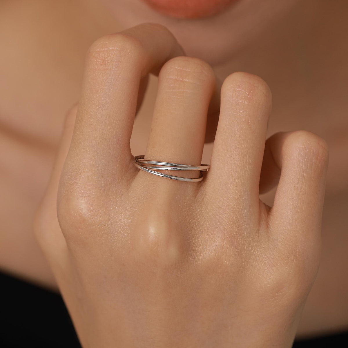 Sterling Silver 3 Band Interlocking Ring