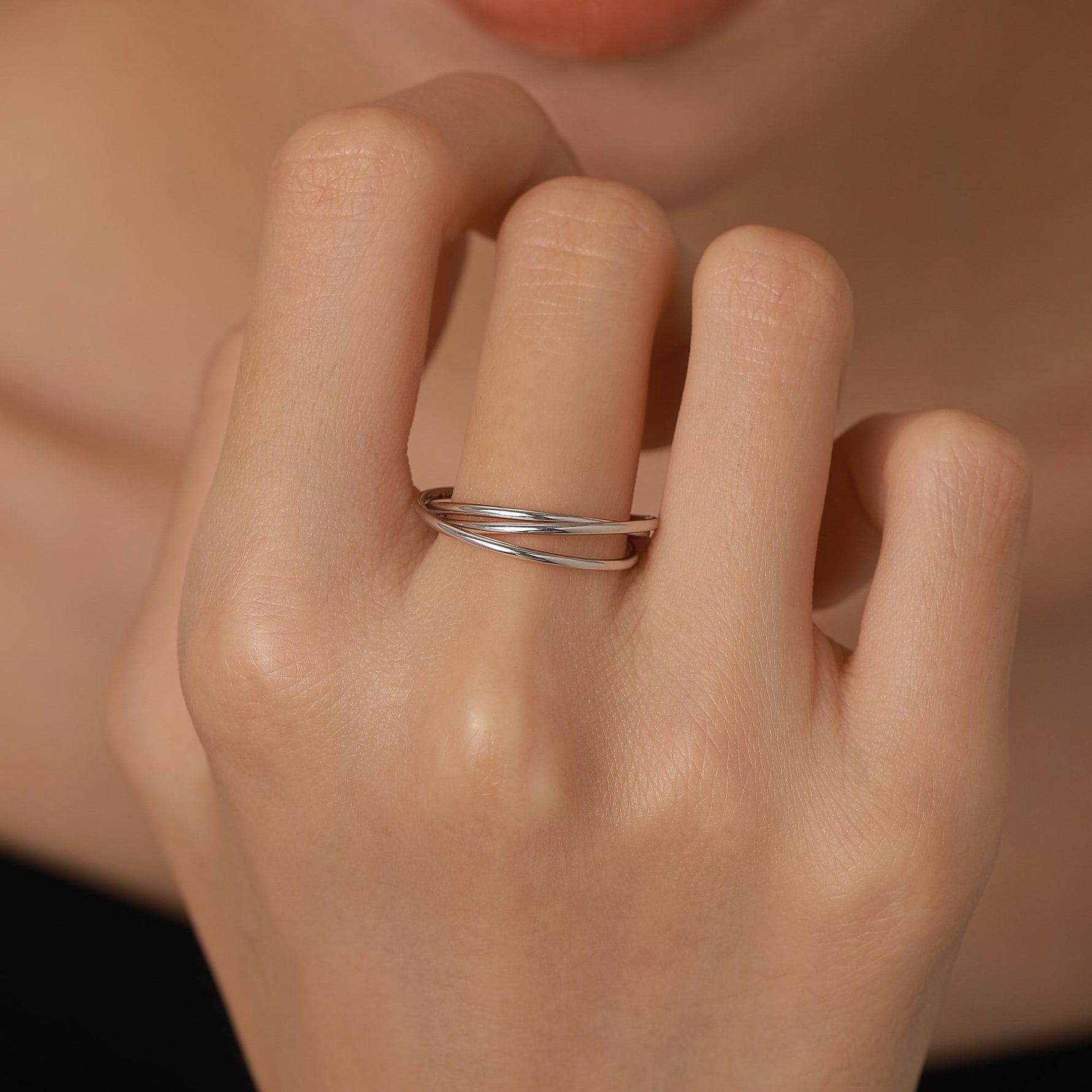 Sterling Silver 3 Band Interlocking Ring