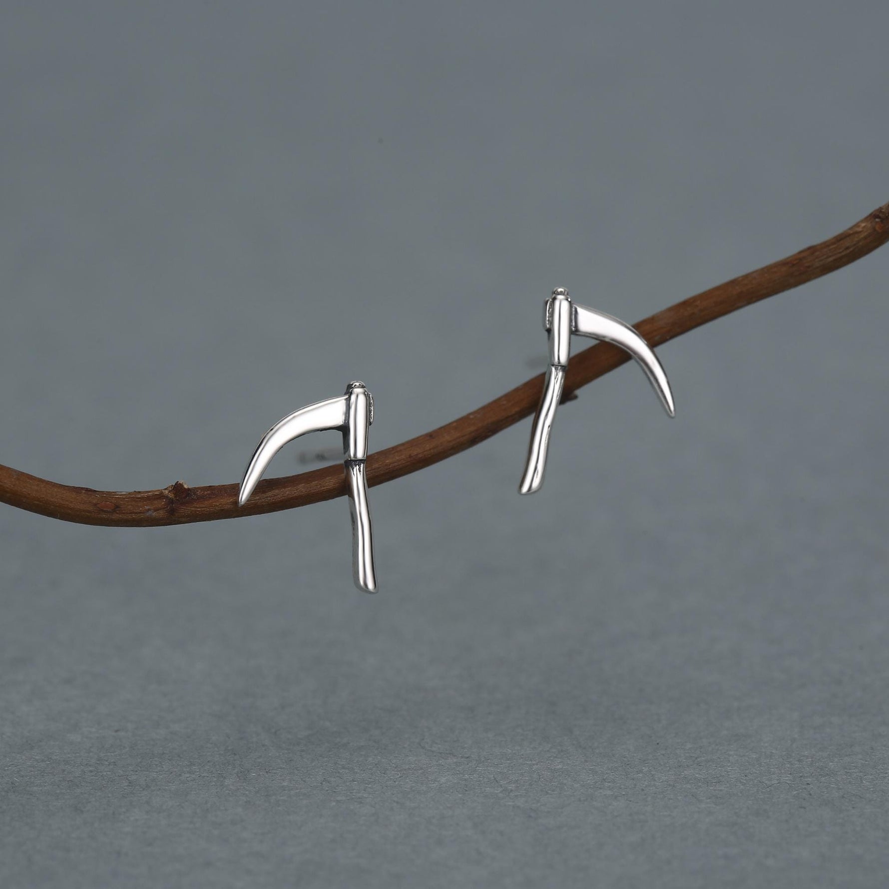 Sterling Silver Scythe Stud Earrings