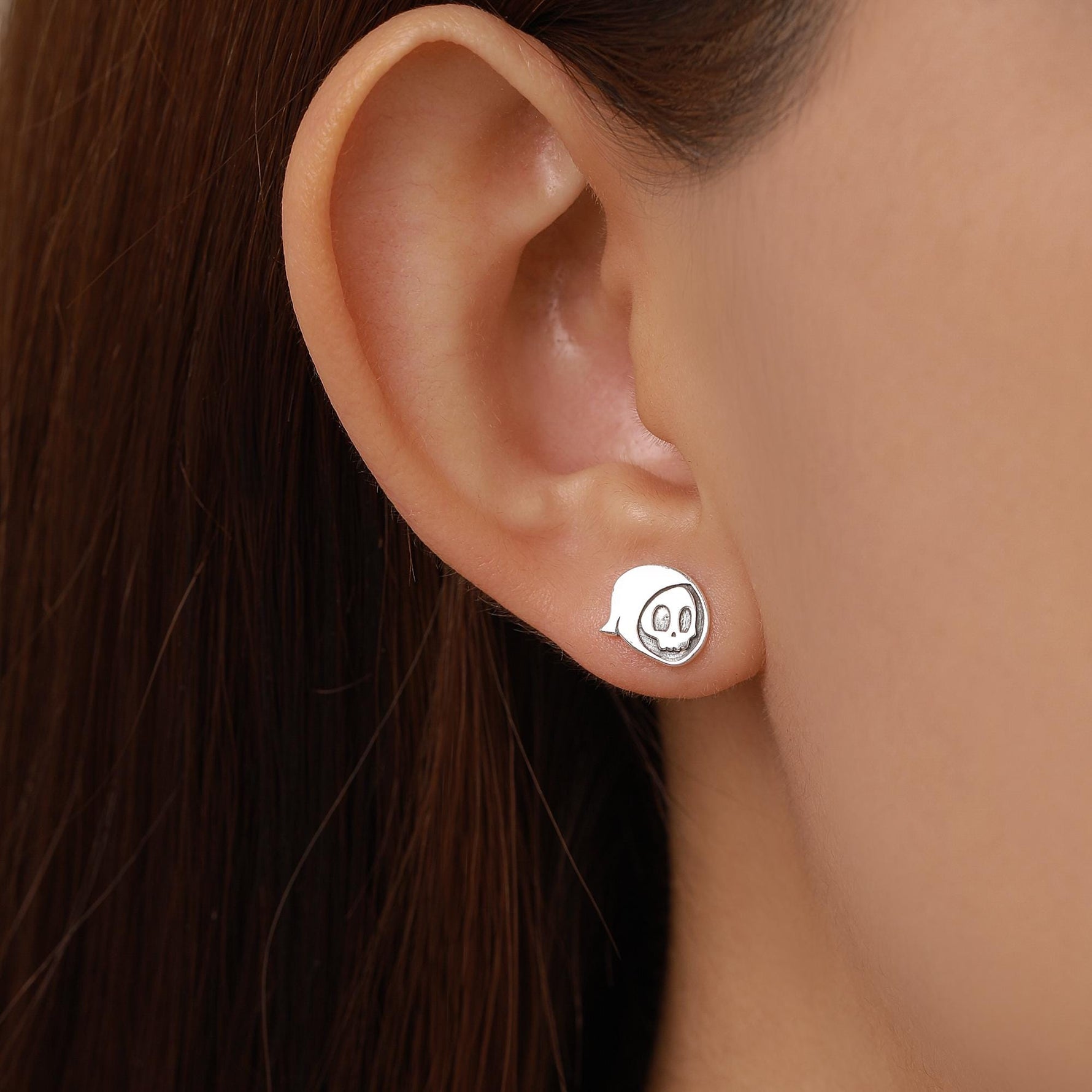 Sterling Silver Mismatched Grim Reaper and Scythe Stud Earrings