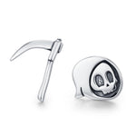 Sterling Silver Mismatched Grim Reaper and Scythe Stud Earrings