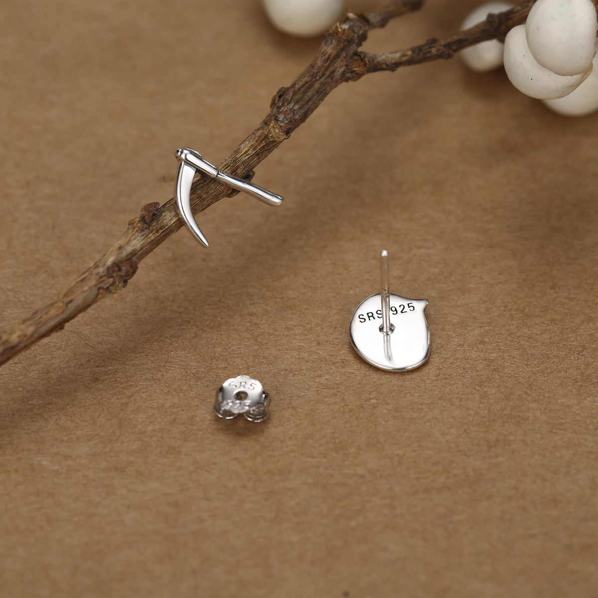 Sterling Silver Mismatched Grim Reaper and Scythe Stud Earrings