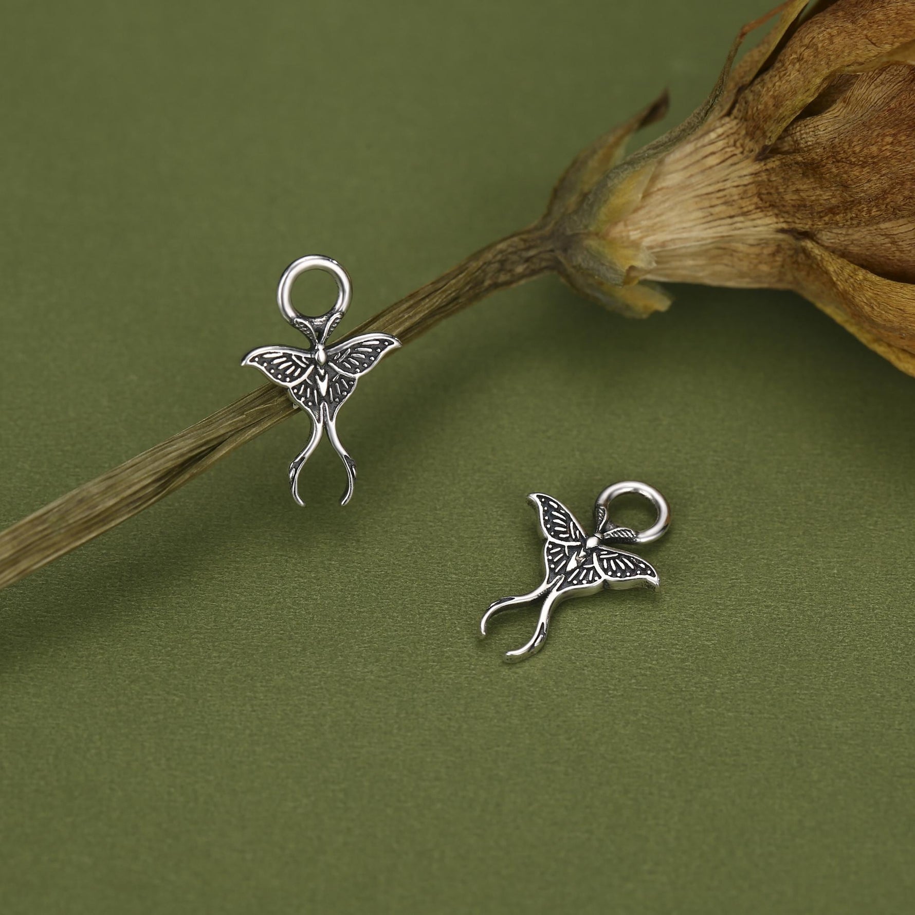 Sterling Silver Luna Moth Charm Hoop Earrings