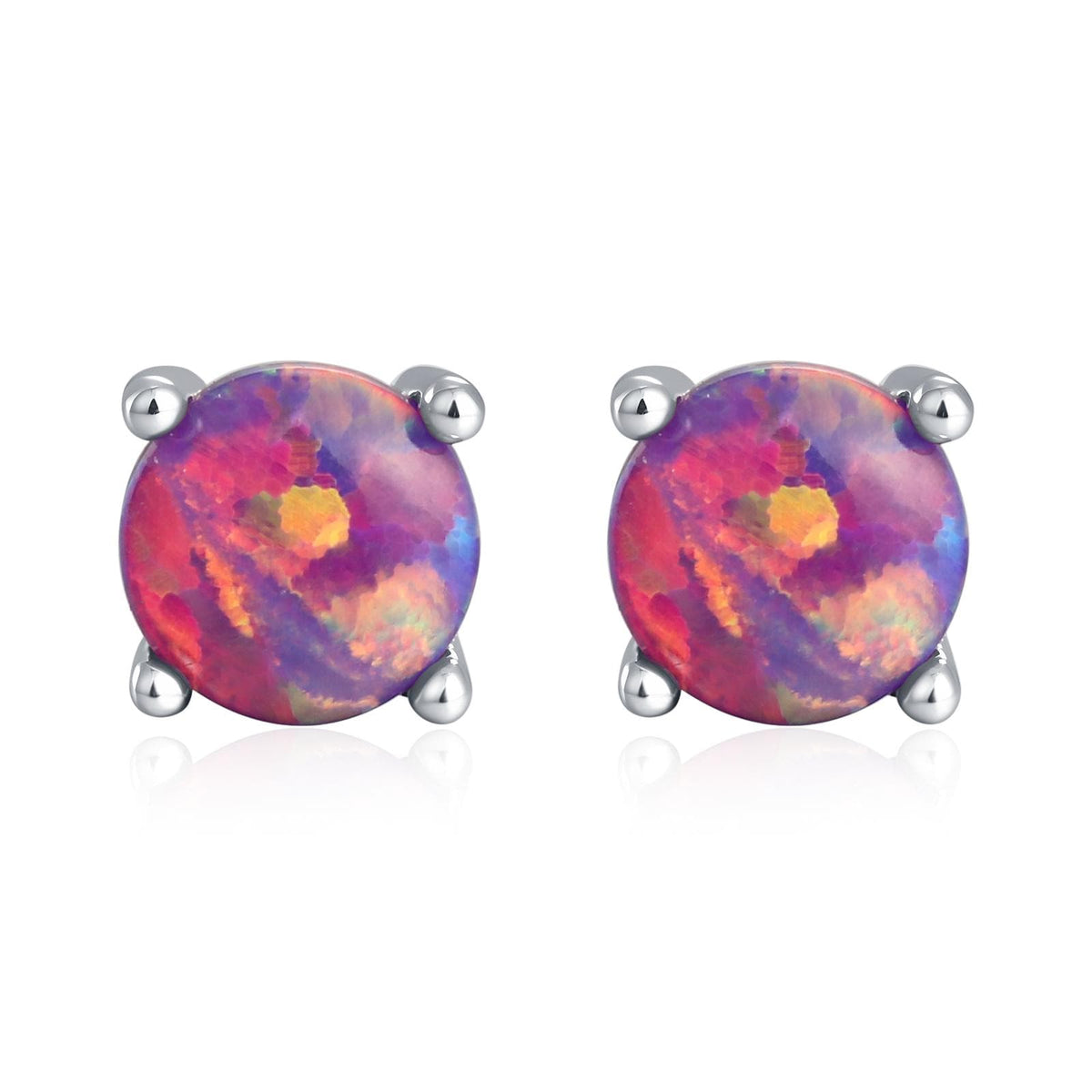 Sterling Silver Fire Opal Stud Earrings