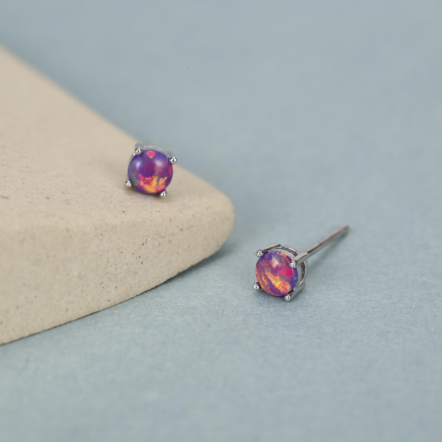 Sterling Silver Fire Opal Stud Earrings