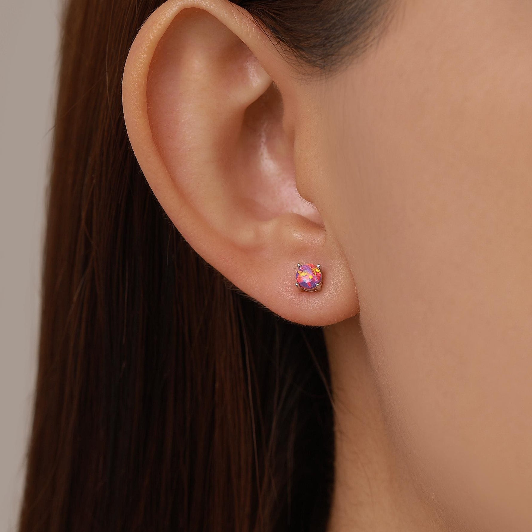 Sterling Silver Fire Opal Stud Earrings