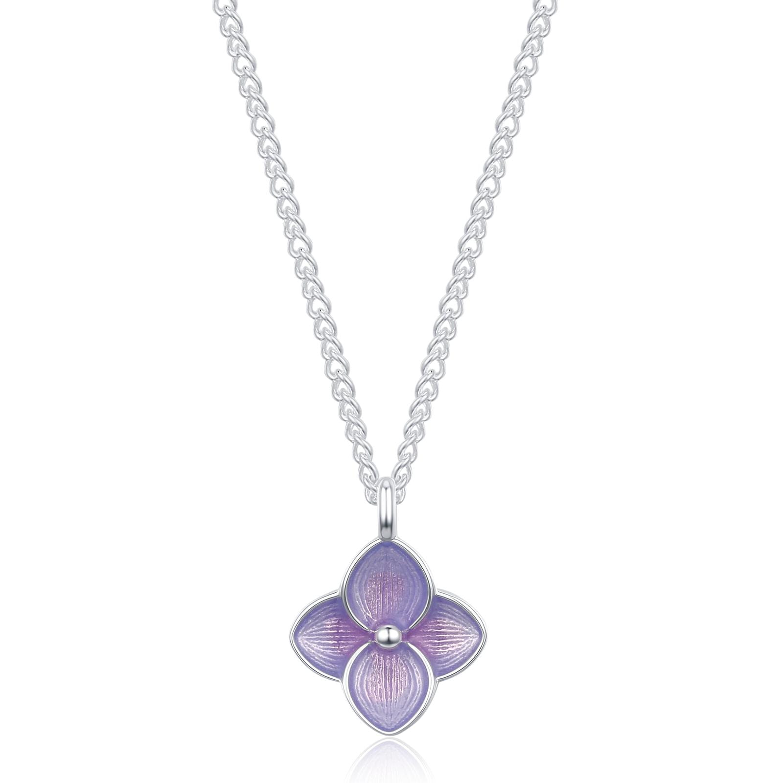 Sterling Silver Enamel Purple Hydrangea Necklace