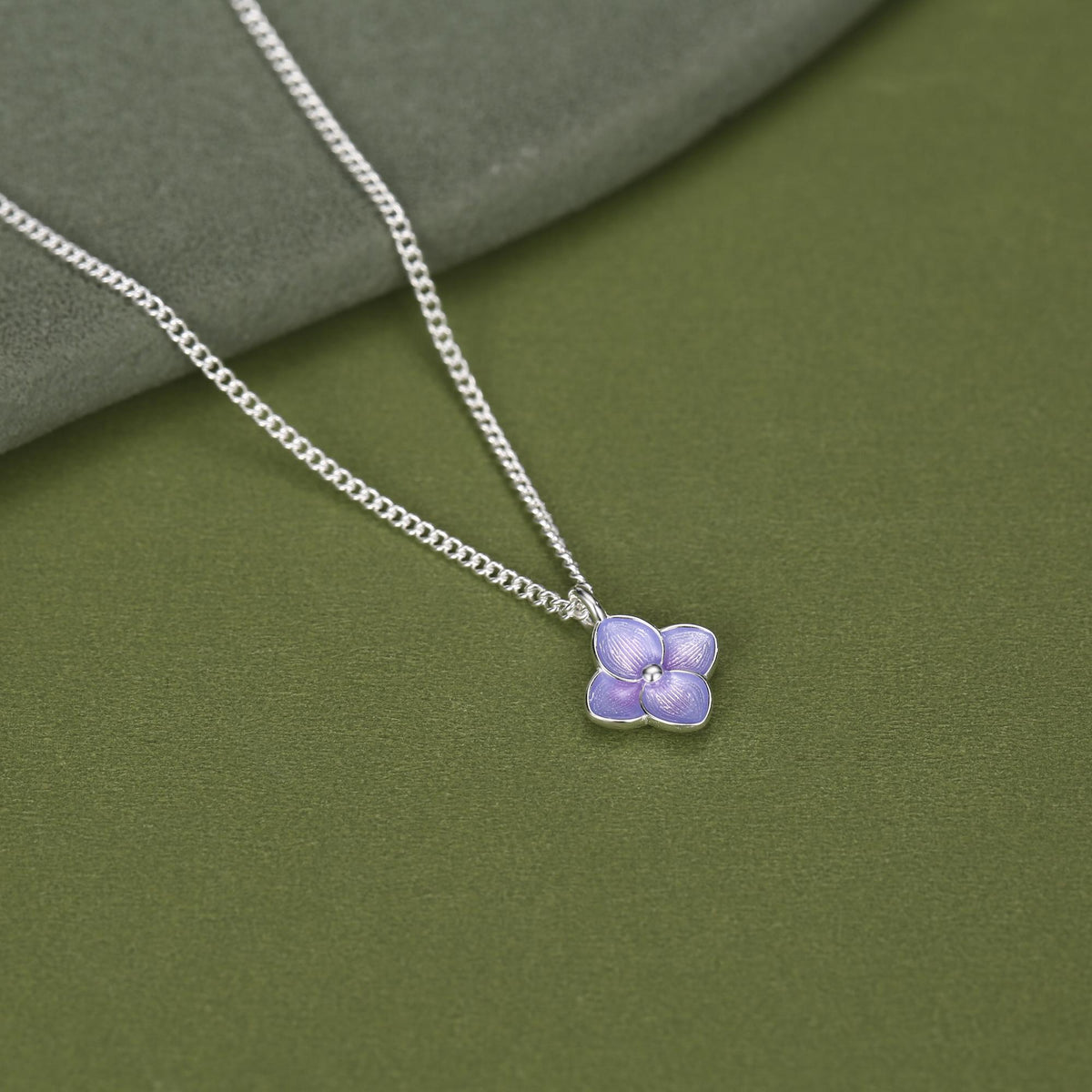 Sterling Silver Enamel Purple Hydrangea Necklace
