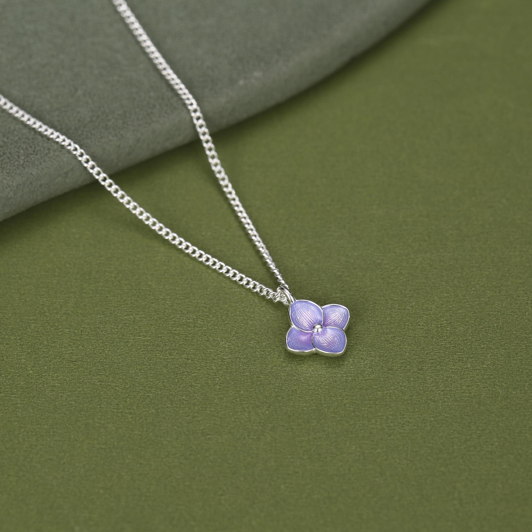 Sterling Silver Enamel Purple Hydrangea Necklace
