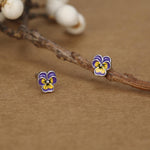 Sterling Silver Enamel Pansy Stud Earrings