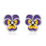 Sterling Silver Enamel Pansy Stud Earrings