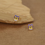 Sterling Silver Enamel Pansy Stud Earrings