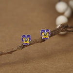 Sterling Silver Enamel Pansy Stud Earrings